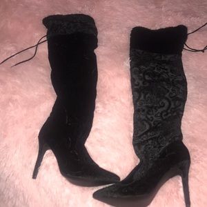 Brand New Black Velvet Thigh High Boots
